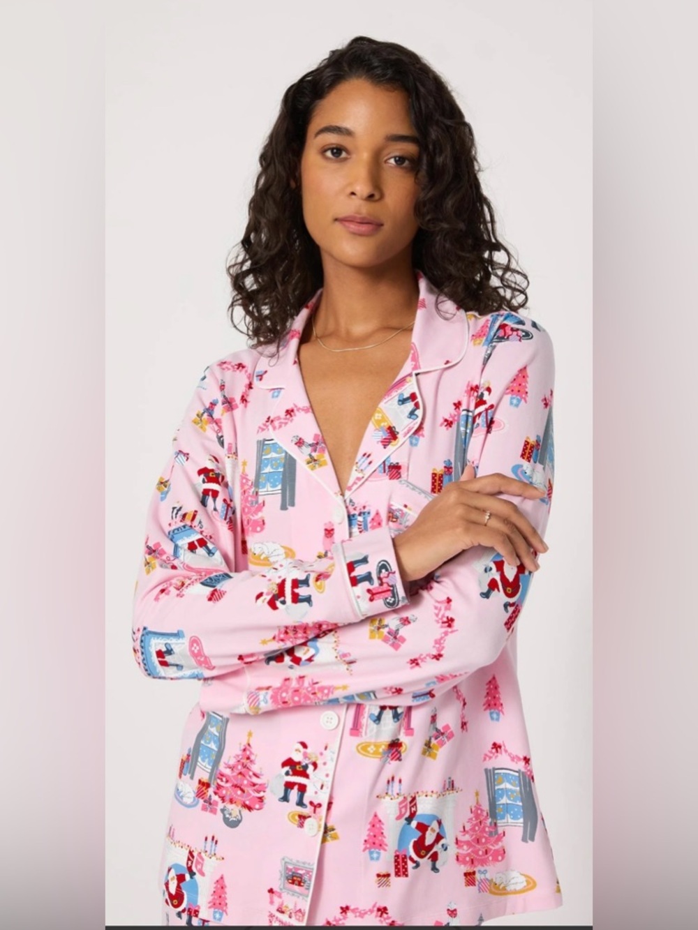 BedHead Must Be Santa Long Sleeve Classic Stretch Jersey Pajama Top NWT